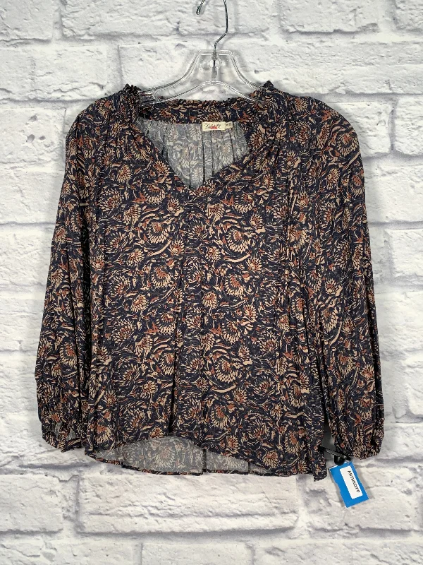 Contemporary Luxe Top Long Sleeve By Faherty In Blue & Brown, Size: Xs