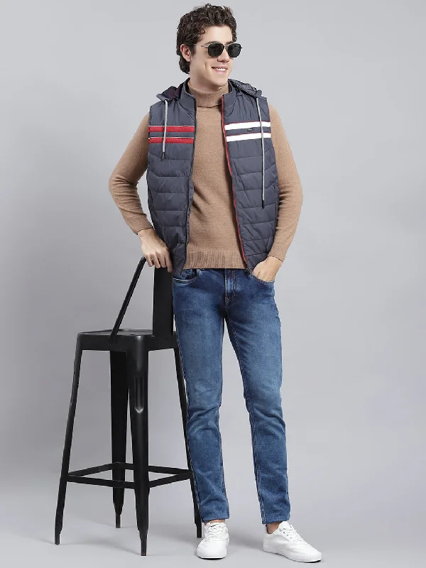 Classic Rugged Men Navy Blue Plain Jacket