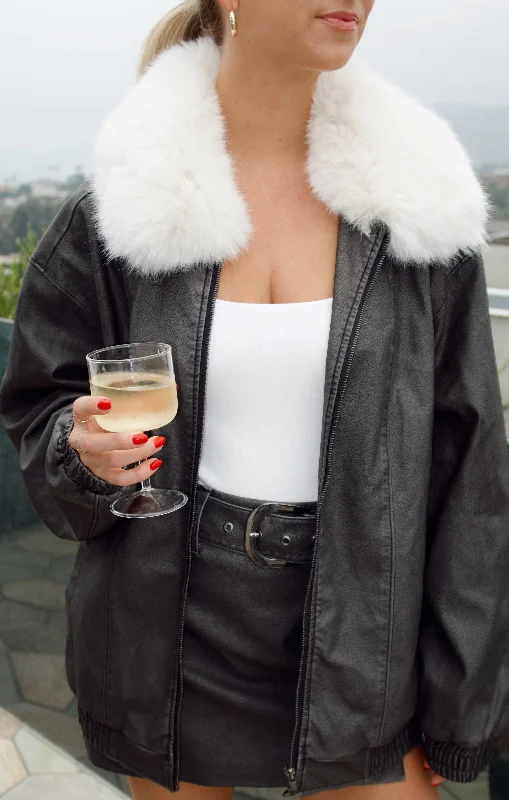 Vintage Chic Motor City Jacket ~ Vintage Black Faux Leather with Faux Fur