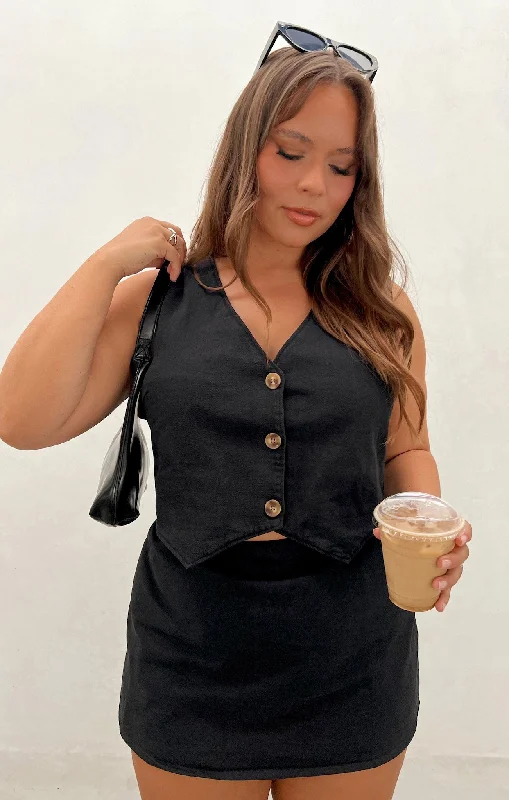 Understated Luxe Vicky Vest Top ~ Black Denim