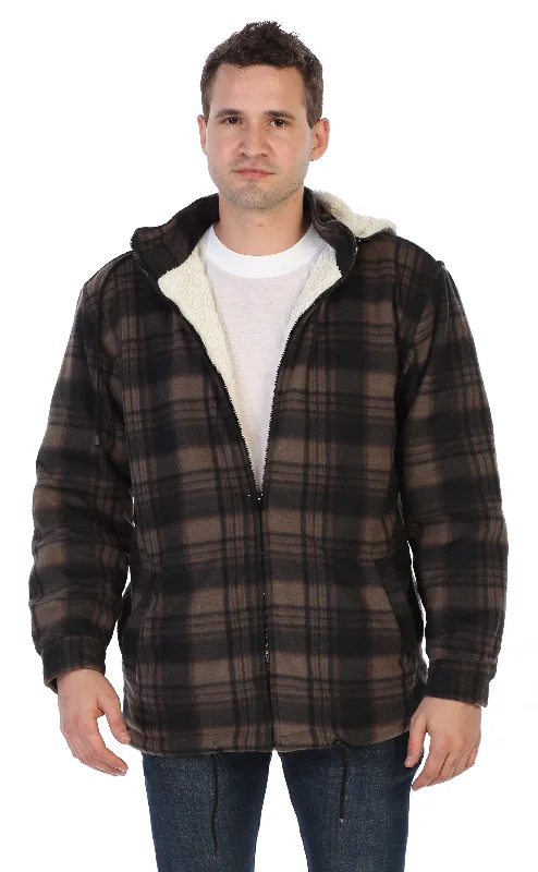 Sleek Classic Men's Sherpa Lined Flannel Jacket with Removable Hood
