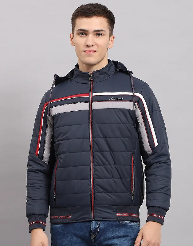 Street Sophisticated Men Navy Blue Solid Hooded Full Sleeve Jacket