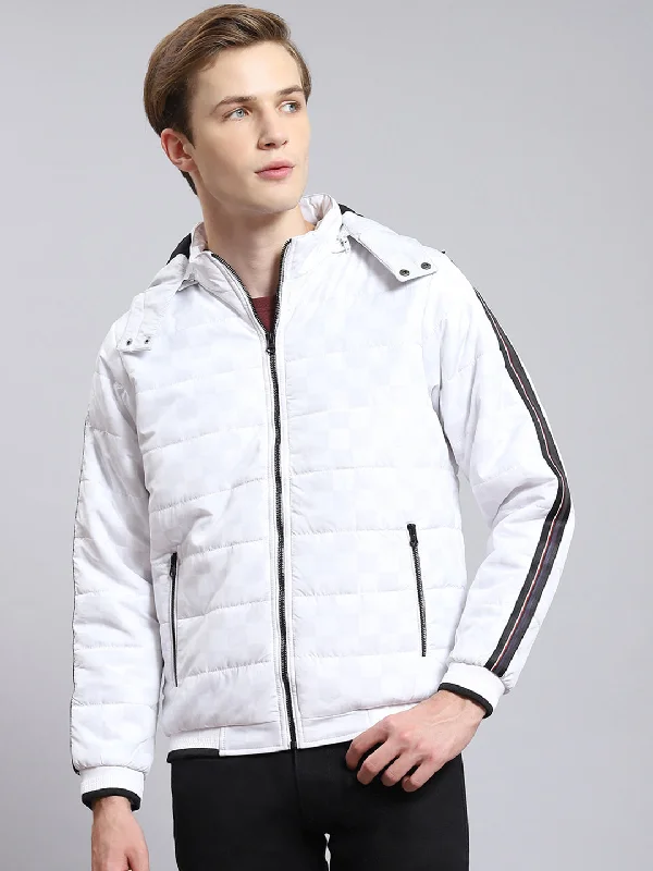 Edgy Minimal Men White Solid Hooded Full Sleeve Jacket