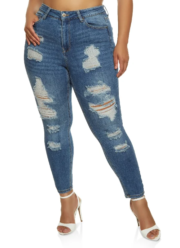 Chic Casual Plus Size WAX Distressed Skinny Leg Jeans