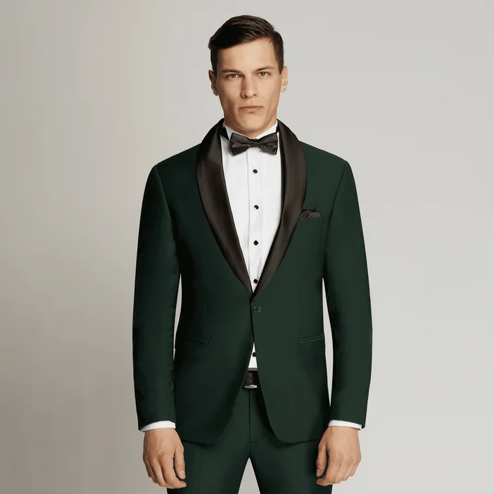 Urban Polished Charles Fine Twill Plain Shawl Lapel Green Jacket