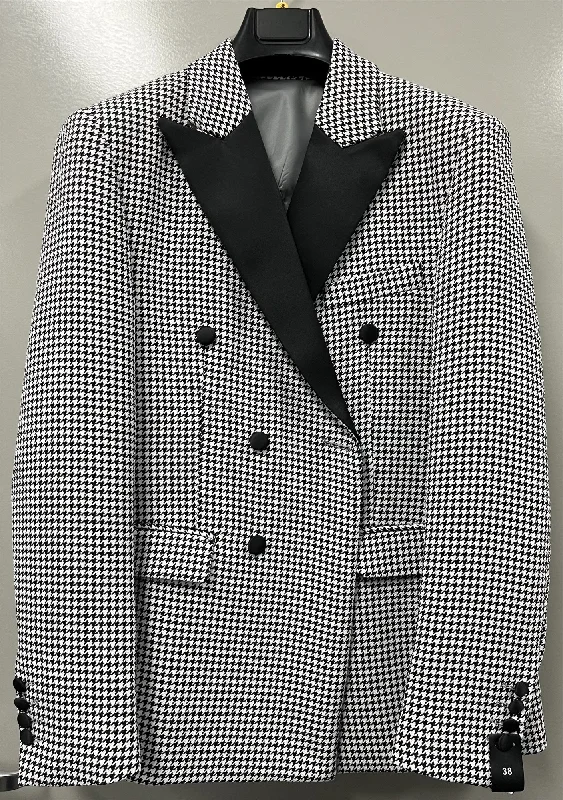 Polished Rebel Black & White Double Breasted Satin Lapel Jacket