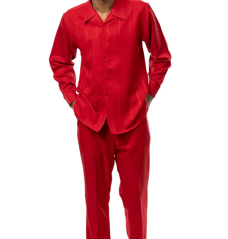 Polished Heritage Red Tone-on-Tone 2 Piece Long Sleeve Walking Suit Set