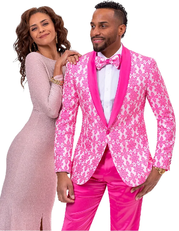 Urban Sleek Mens Paisley Prom & Wedding Tuxedo in Hot Pink Fuschia