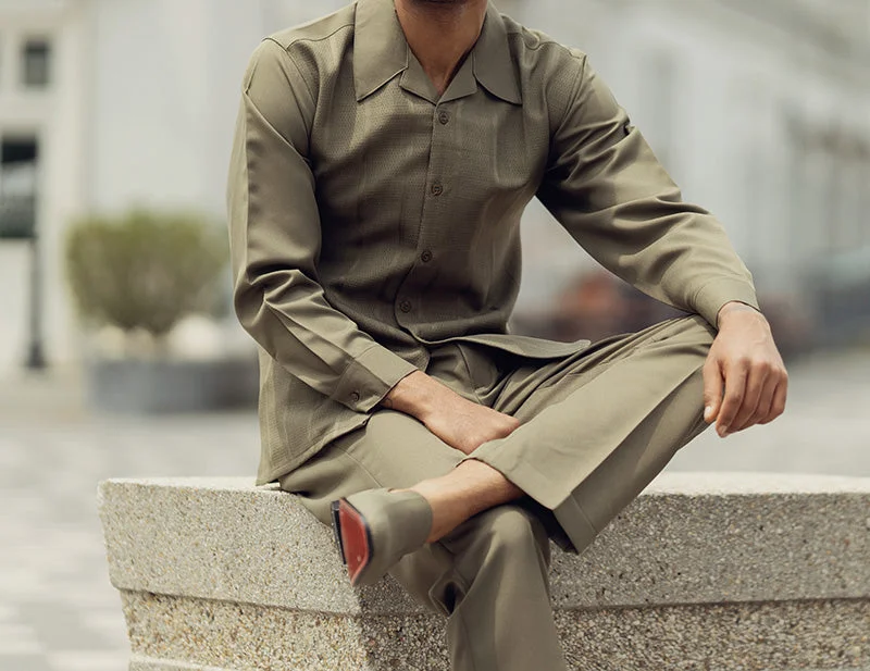 Street Classic Olive Tone-on-Tone 2 Piece Long Sleeve Walking Suit Set