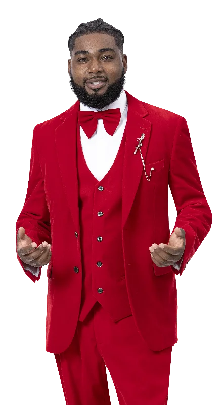 Heritage Chic Red Velvet Three Piece Regular Fit Fashion Suit M2781