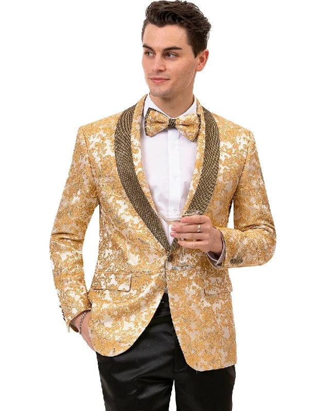 Sophisticated Urban Mens Paisley Jeweled Shawl  Prom Tuxedo Blazer in Gold