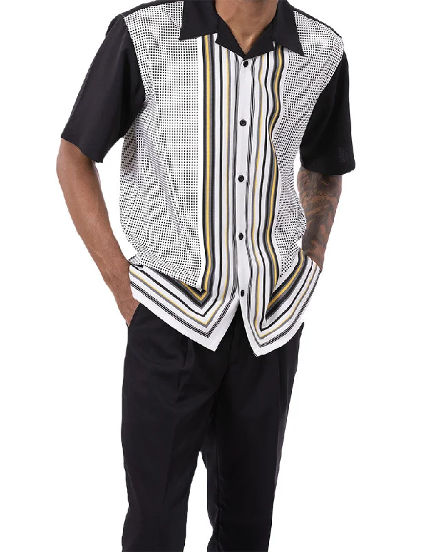 Rugged Edge Black Symmetry Pattern Walking Suit 2 Piece Short Sleeve Set