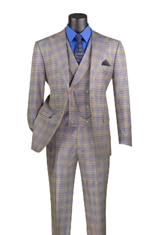 Monochrome Rebel Blue Modern Fit Windowpane Peak Lapel 3 Piece Suit