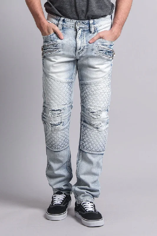 Understated Heritage Quilted Ripped Washed Biker Jeans