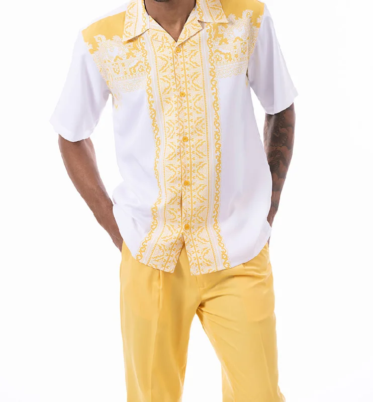 Rugged Modern Canary Yellow Design Walking Suit 2 Piece Short Sleeve Set