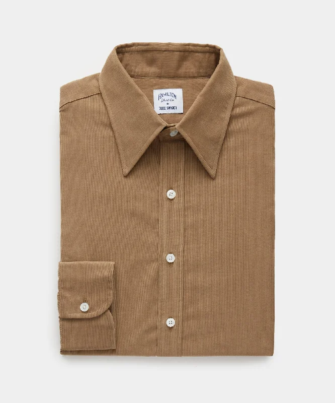 Hamilton + Todd Snyder Corduroy Long Point Collar Dress Shirt in Brown