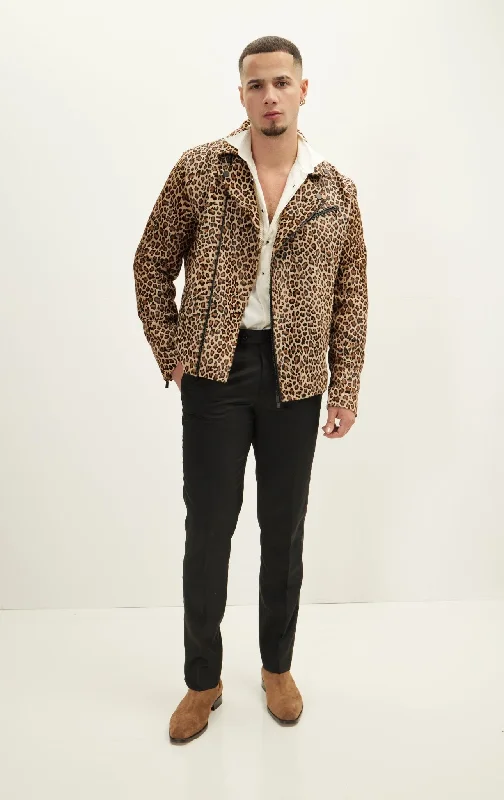 Calf Hide Asymmetric Leather Jacket - Cheetah