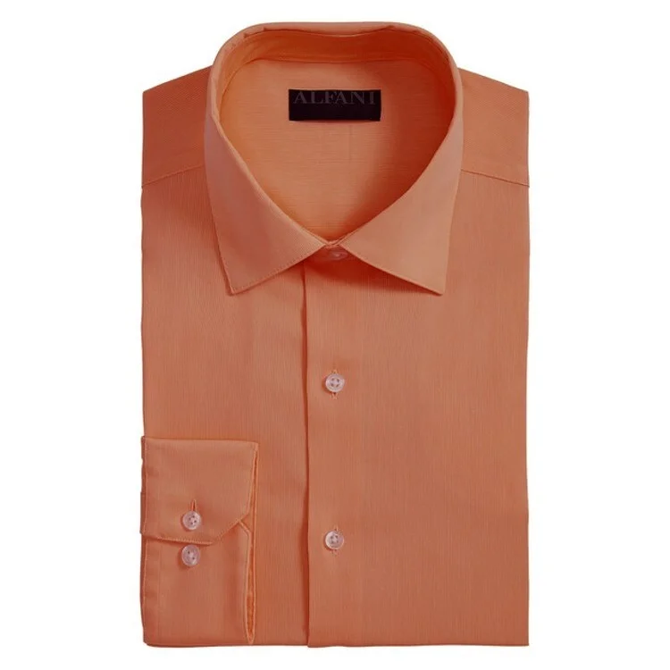 Alfani Men's Bedford Cord Classic Fit Dress Shirt Orange Size 34-35