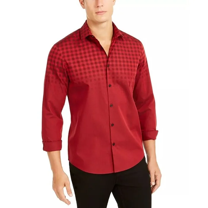 Alfani Men's Classic-Fit Ombre Buffalo Check Shirt Red Size Small