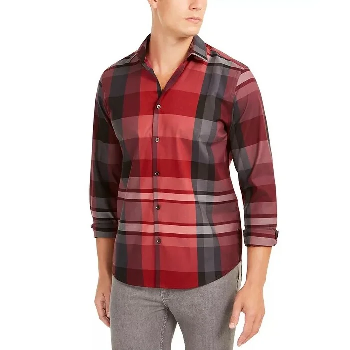 Alfani Men's Classic-Fit Plaid Shirt Red Size Medium