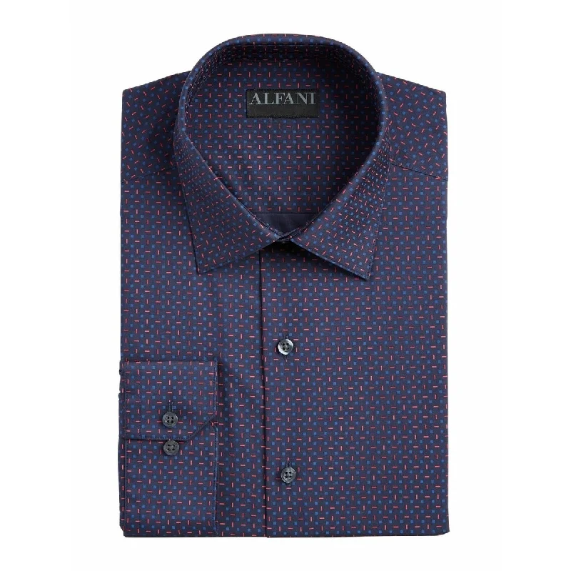 Alfani Men's Patterned Collared Work Dress Shirt Navy Size 14x32-33