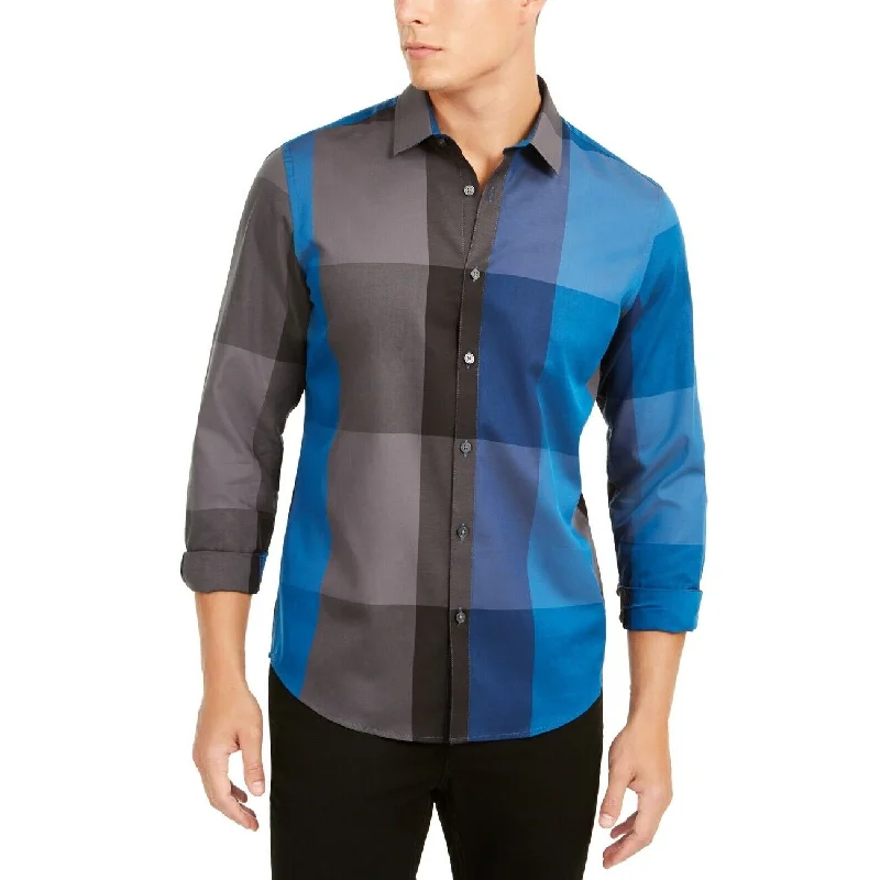 Alfani Men's Plaid Long-Sleeve Shirt Classic Fit Blue Size Small