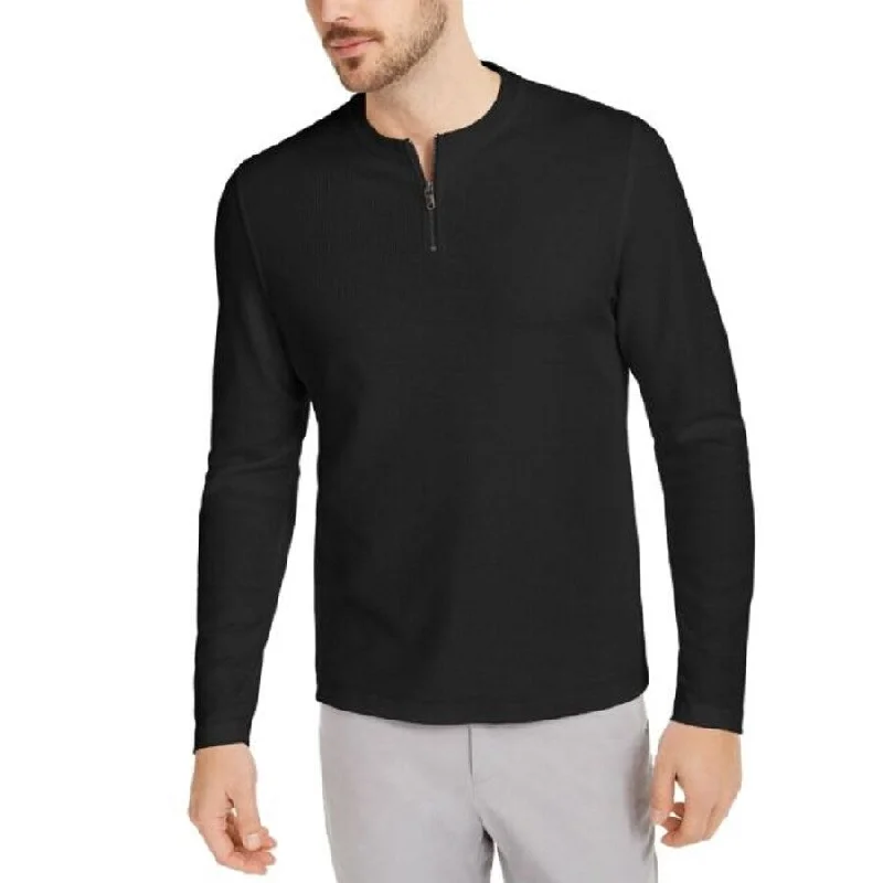 Alfani Men's Quarter-Zip Thermal Shirt Black Size Medium