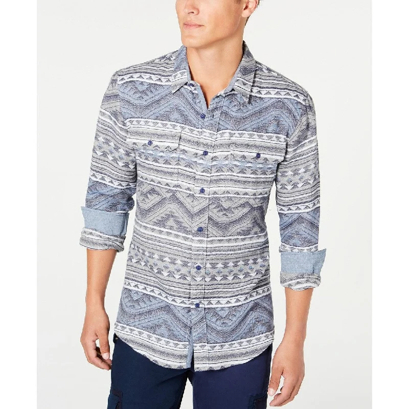 American Rag Men's Geometric Jacquard Shirt Gray Size Extra Large