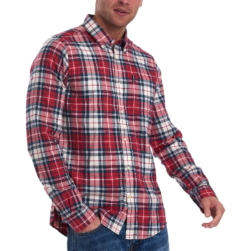 Barbour Men's Highland Check 10 Tailored Fit Button-Down Cotton Shirt Red Size Large