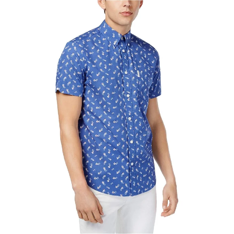 Ben Sherman Men's Slim-Fit Floral Cotton Shirt Washed Blue Size Large - L