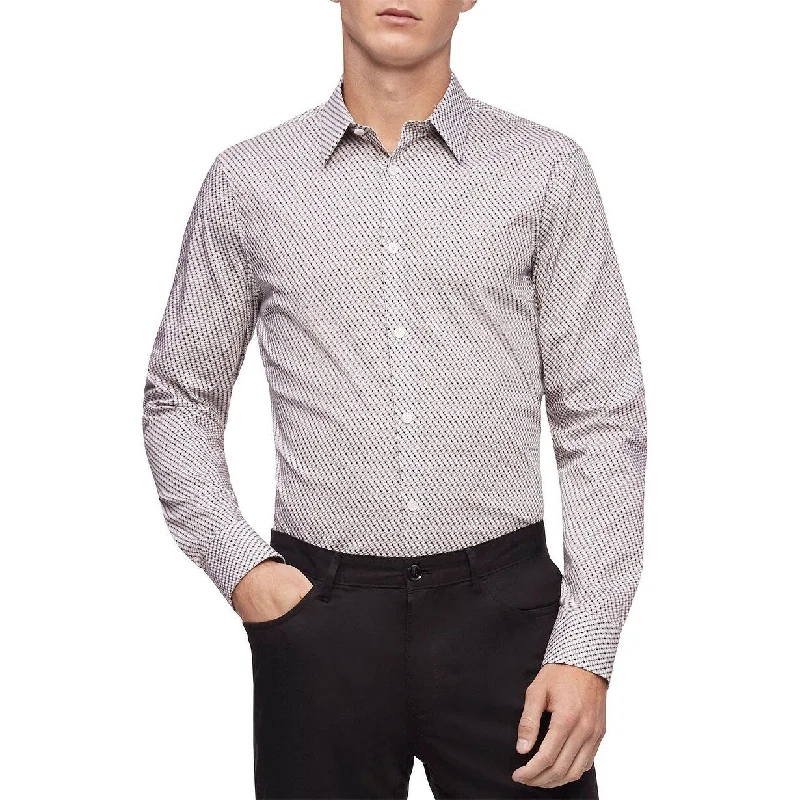 Calvin Klein Men's Geo-Print Stretch Classic-Fit Shirt Charcoal Size Extra Large - X-Large