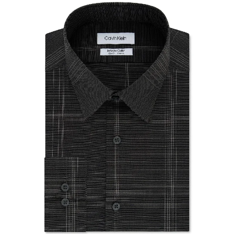 Calvin Klein Men's Infinite Color Slim-Fit Non-Iron Stretch Check Dress Shirt Black Size 36x37