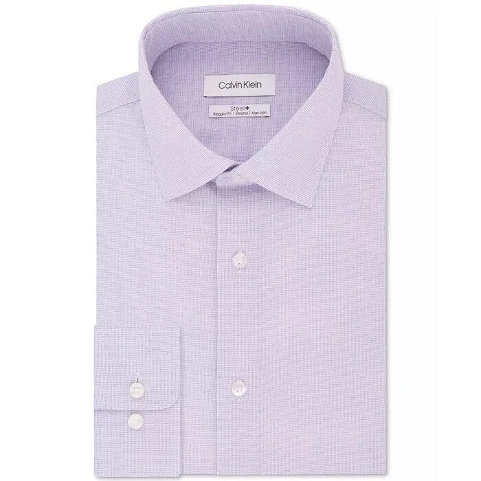 Calvin Klein Men's Purple Check Dress Shirt Purple Size 18X34-35