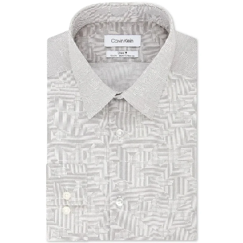 Calvin Klein Men's Slim-Fit Performance Stretch Print Dress Shirt Gray Size 16X32-33