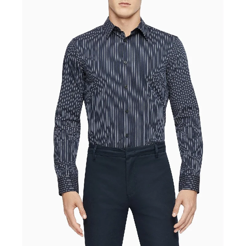 Calvin Klein Men's Slim-Fit Stretch Pinstripe Shirt Navy Size Extra Large