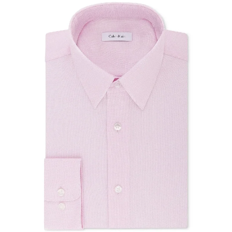 Calvin Klein Men's Steel Classic/Regular Non-Iron Stretch Performance Dress Shirt Pink Size 34X35 - 18.5X34-35