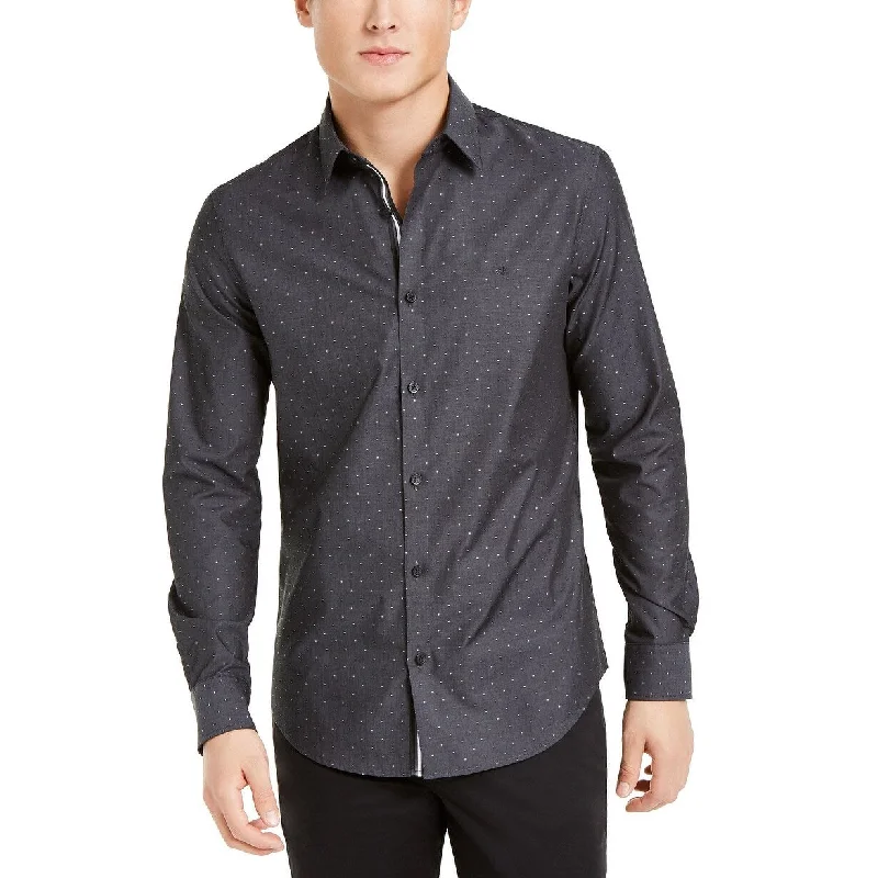 Calvin Klein Men's Stretch Textured Dot Dobby Shirt Black Size XL - X-Large