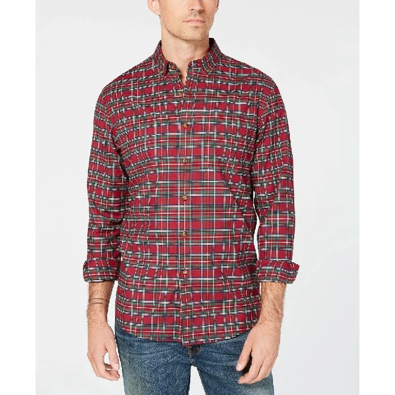 Club Room Men's Maxwell Tartan Plaid Shirt Red Size Large