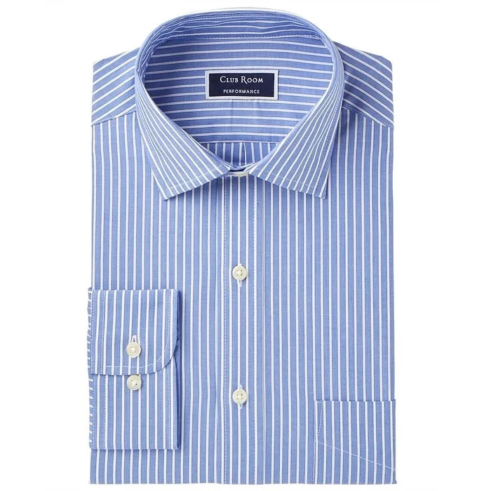 Club Room Men's Performance Wrinkle-Resistant Striped Dress Shirt Blue Size 16.5x32-33