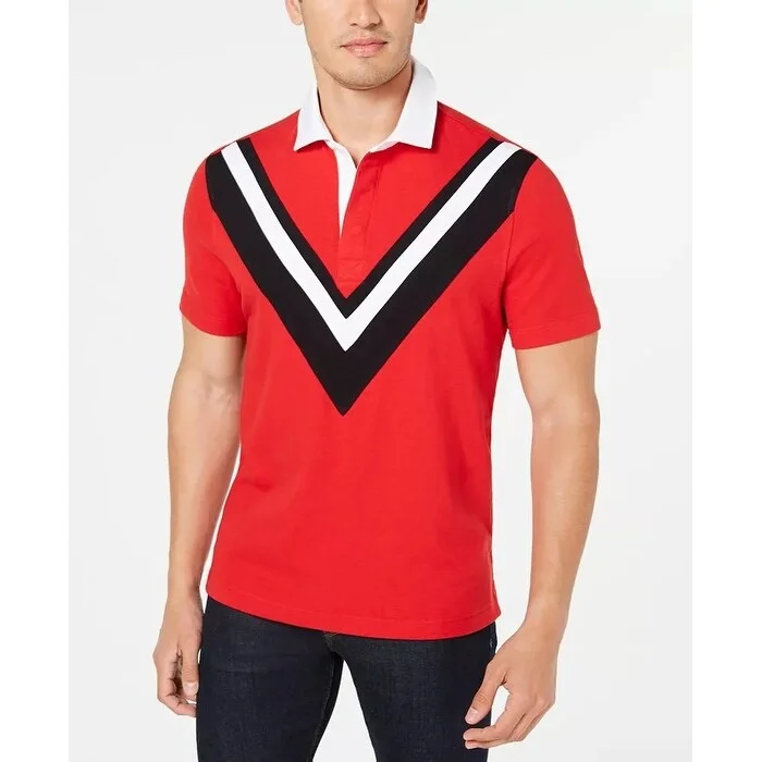 Club Room Men's Pieced Chevron Pattern Rugby Polo Shirt Red Size XX-Large