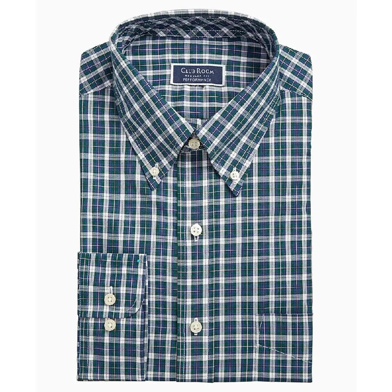 Club Room Men's Regular Fit Gordon Tartan Dress Shirt Green 15.5x32-33 - 15.5X32X33