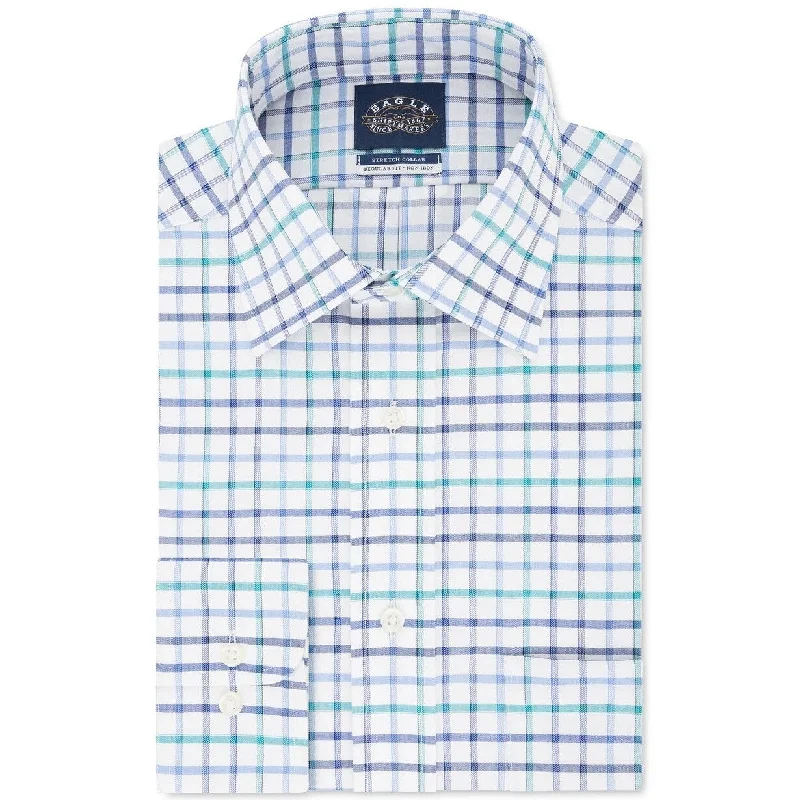 Eagle Men's Classic/Regular-Fit Non-Iron Flex Collar Check Dress Shirt Blue Size 16.5X32-33