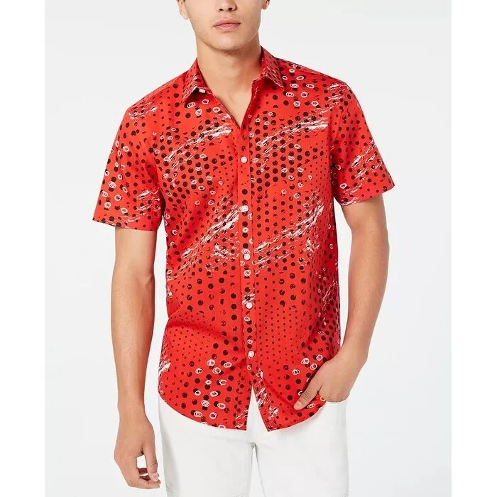 INC International Concepts Men's Abstract Dot Print Shirt Red Size X-Large