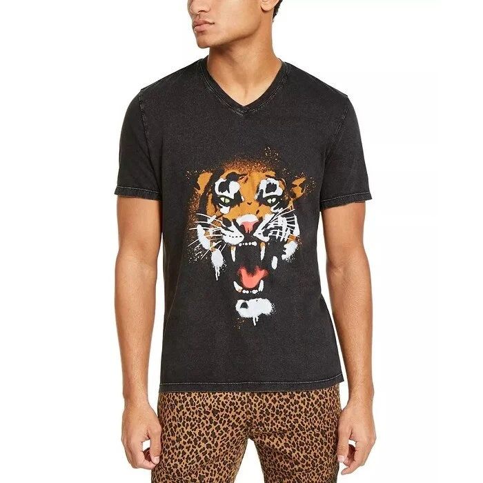 INC International Concepts Men's Graffiti Tiger Graphic V Neck T-Shirt Black Size Large