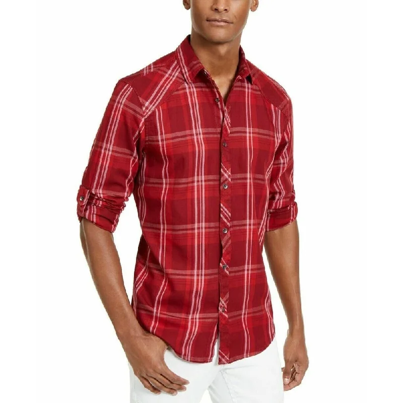 INC International Concepts Men's Marc Plaid Shirt Red Size Small