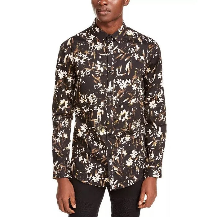 INC International Concepts Men's Tropical Print Shirt Black Size L - Large