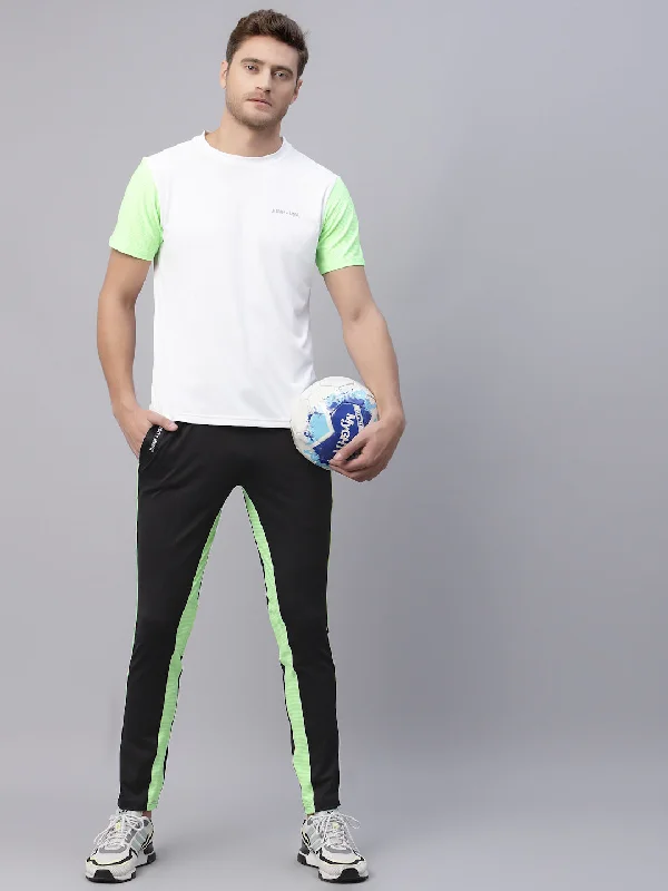 JUMP USA Men White & Green Solid Round Neck Sports T-shirt