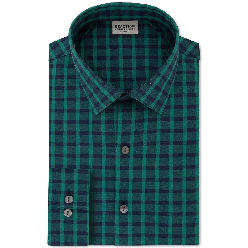 Kenneth Cole Reaction Men's All Day Flex Slim-Fit Performance Stretch Check Dress Shirt Green Size 14-32-33