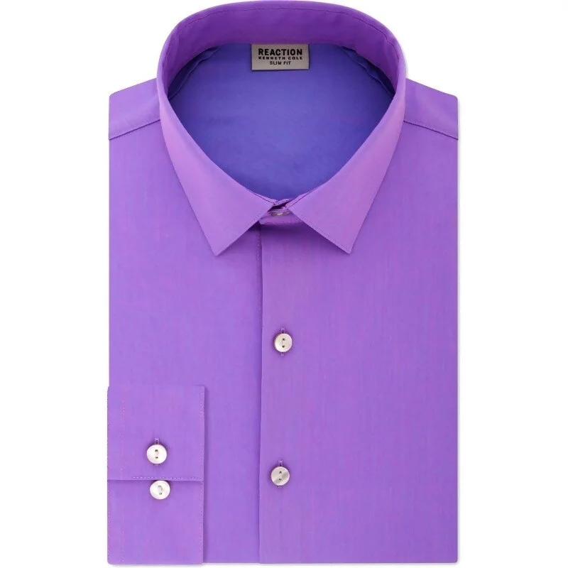 Kenneth Cole Reaction Men's Slim-Fit All Day Flex Performance Stretch Solid Dress Shirt Purple Size 32-33