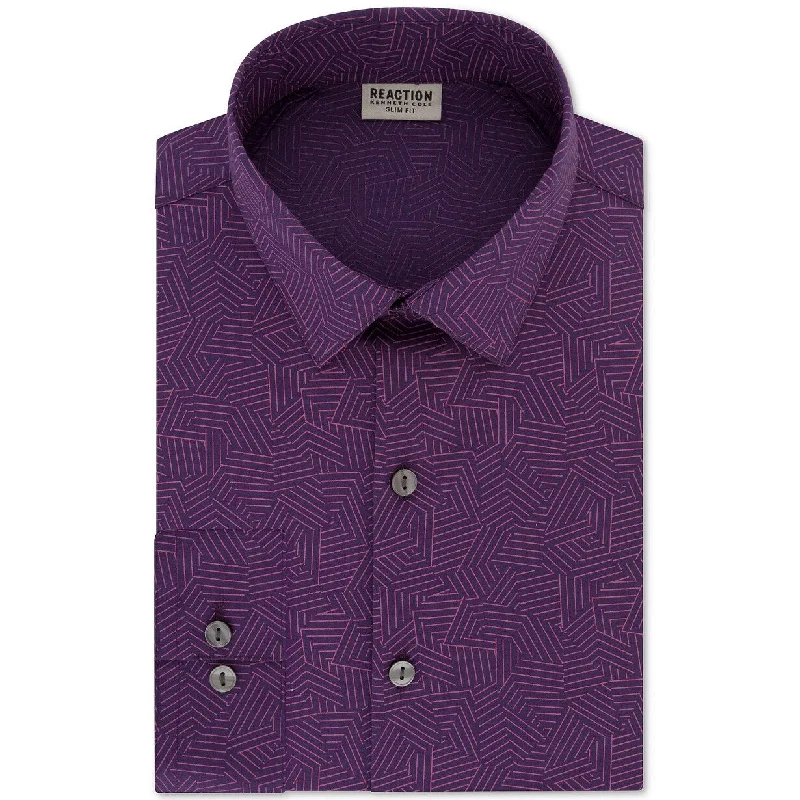 Kenneth Cole Reaction Men's Slim-Fit Stretch Performance Dress Shirt Purple Size 34-35